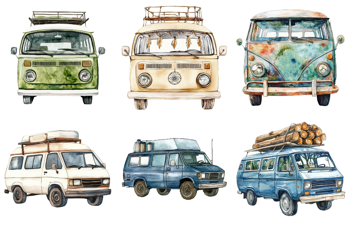 Watercolor Camping Van Clipart, an Illustration by Daily.Designs (Photo 2 of 5)
