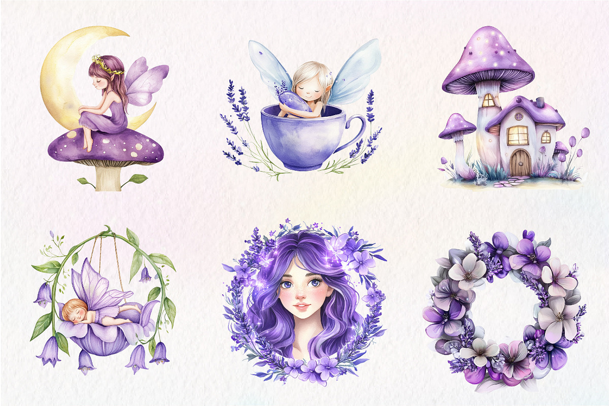 Watercolor Magical Garden Purple Fai, an Illustration by CreationArt (Photo 5 of 9)