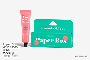 Paper Box With Glossy Tube Mockup