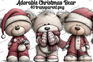 Adorable Christmas Bear Clipart, an Illustration by DreamArtGraphic