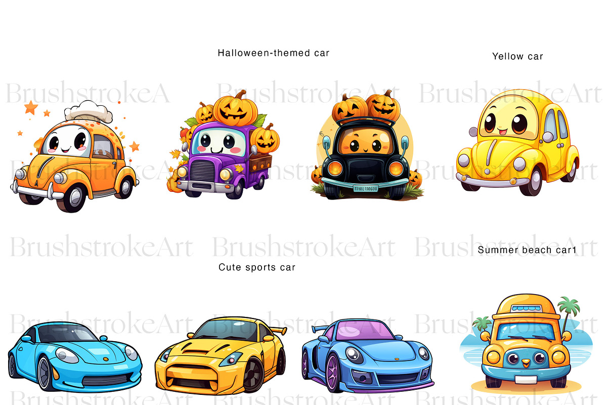 Cute Car Clipart, Yellow Car, Kawaii, a Transportation Illustration by BrushstrokeArtGB (Photo 3 of 9)