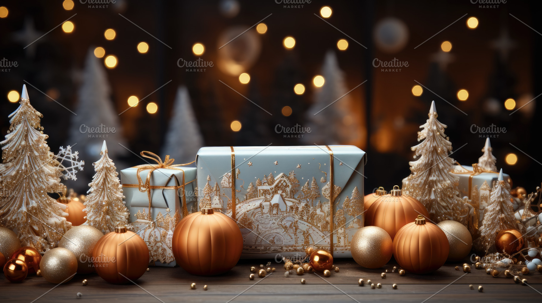 Elegant Christmas scene with golden, a Photo by Perpis