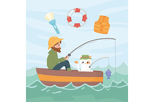 man cat fishing, a Person Illustration by studiogstock
