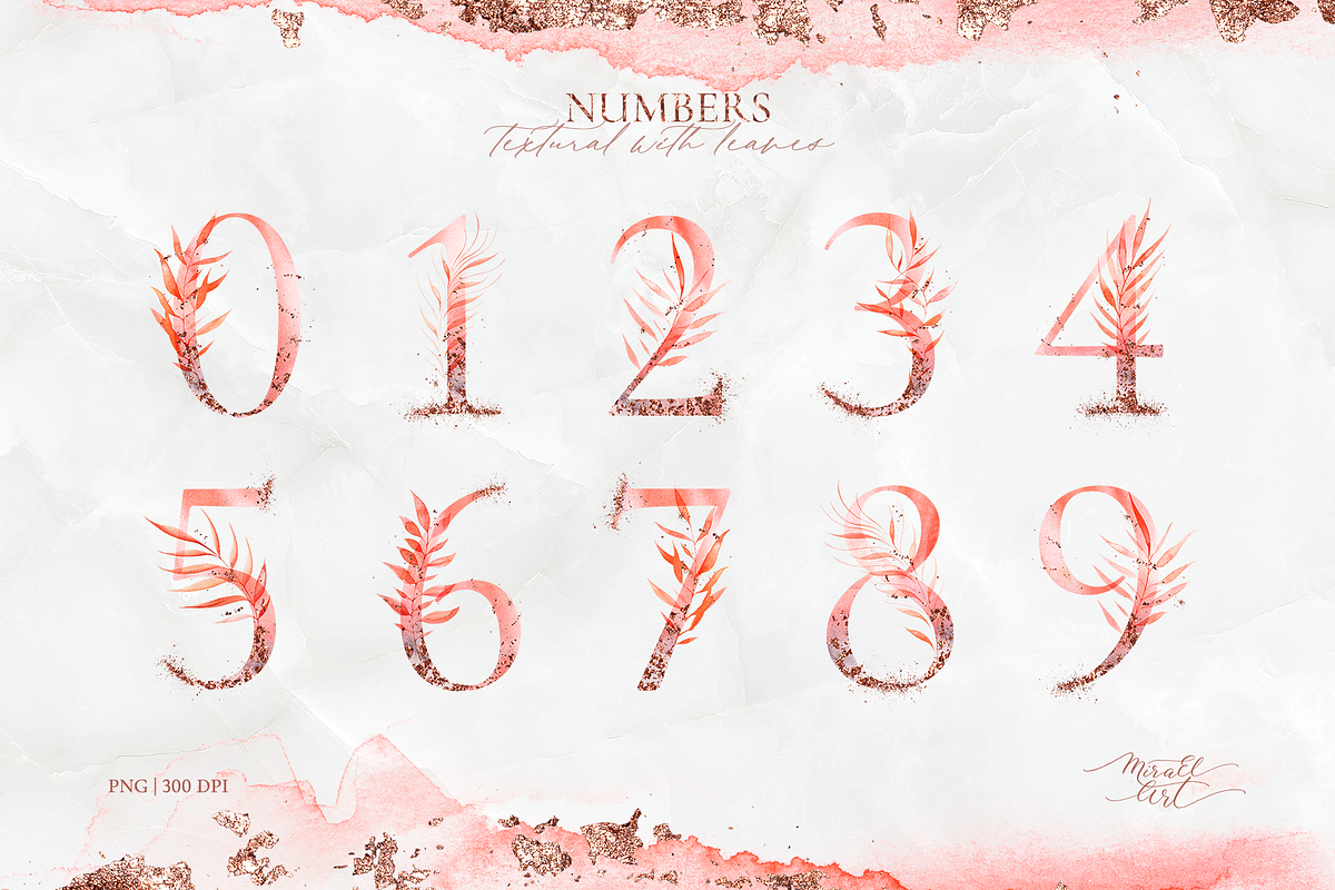 Pink watercolor leaves set. Alphabet, a Decorative Illustration by MiraEl Art (Photo 4 of 15)
