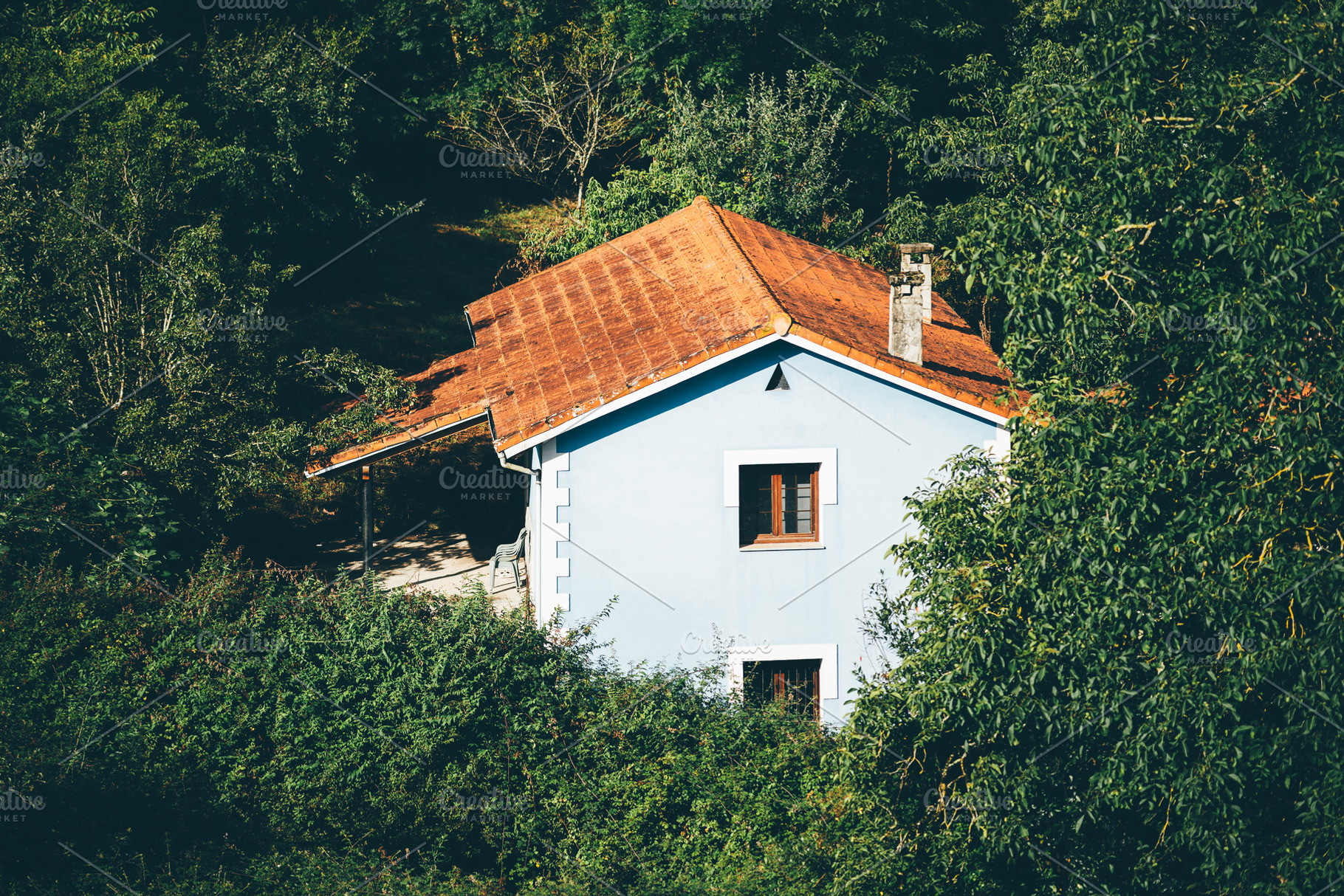 Blue rural house in greenery, an Architecture Photo by SkyNext