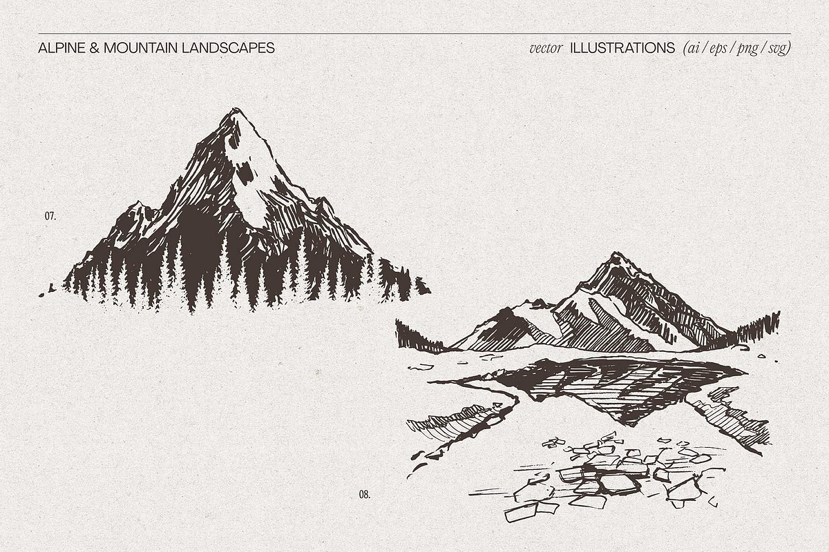 Mountain Landscape Engraving Set, a Seasonal Illustration by TheMountBirdStudio (Photo 7 of 9)
