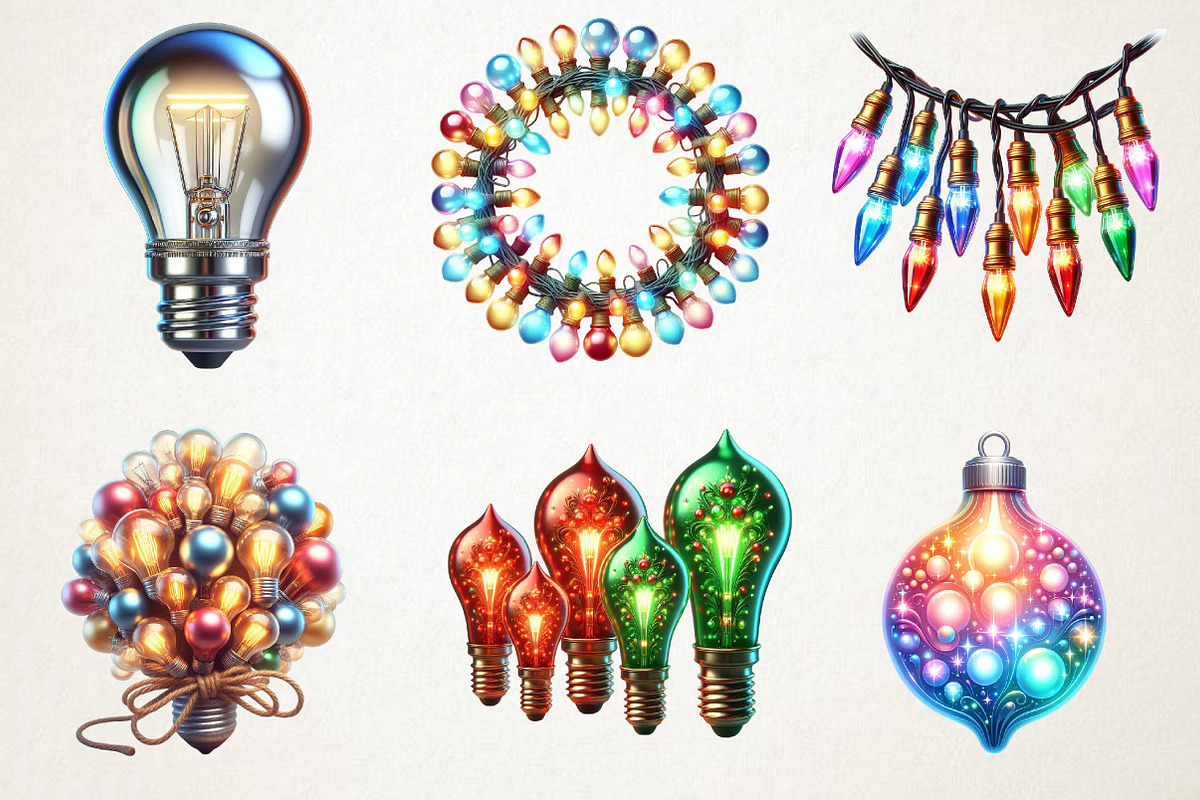 Retro Christmas Lights Watercolor, an Illustration by RobertsArt (Photo 4 of 7)