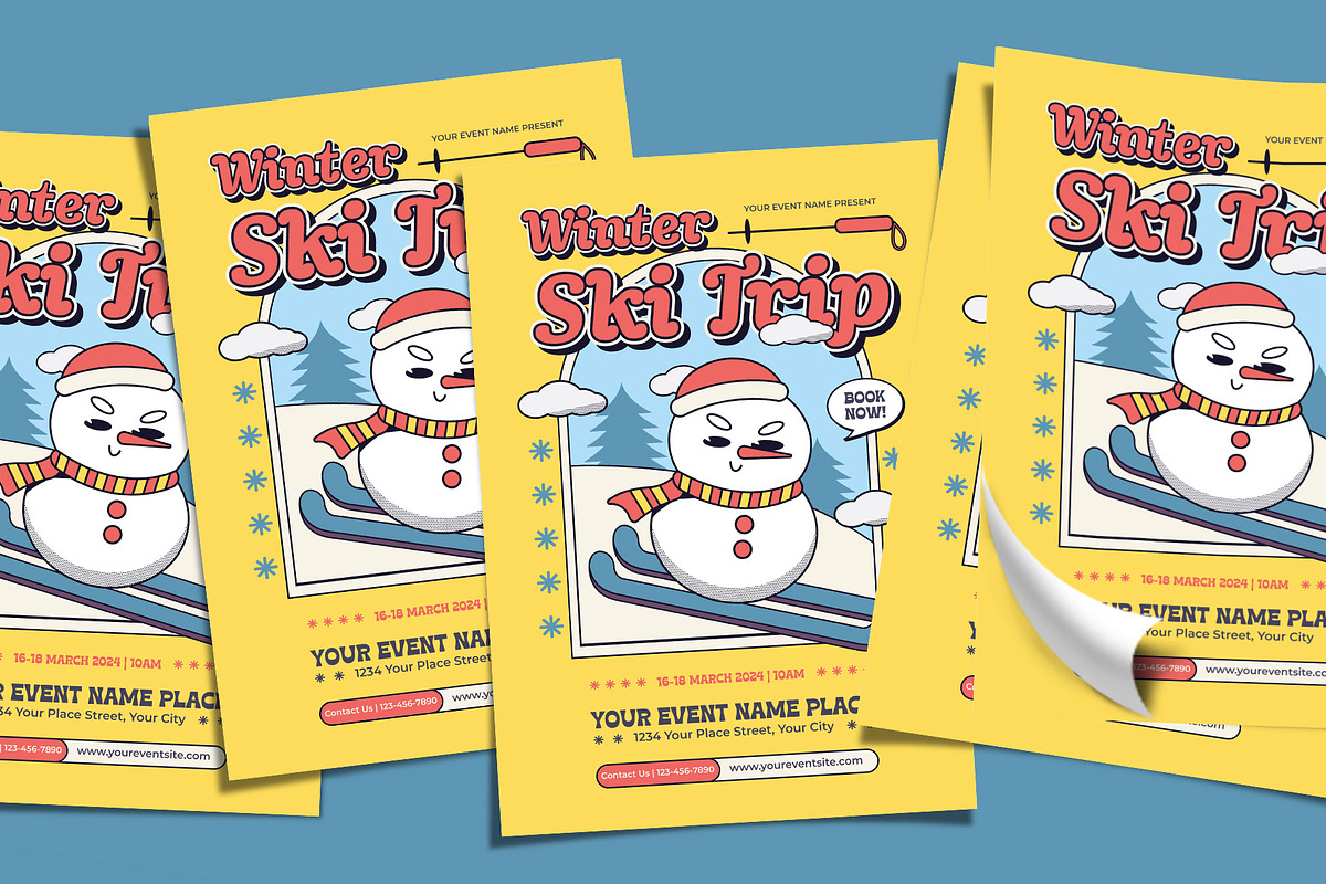 Retro Winter Ski Trip Flyer Template, a Flyer Template by Tiptop Graphic (Photo 4 of 5)