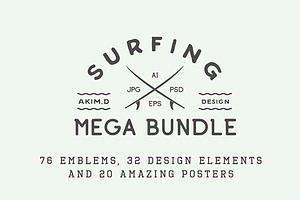 Set Of Vintage Surfing Emblems