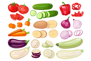 Sliced vegetables. Whole and cut, a Food Illustration by YummyBuum