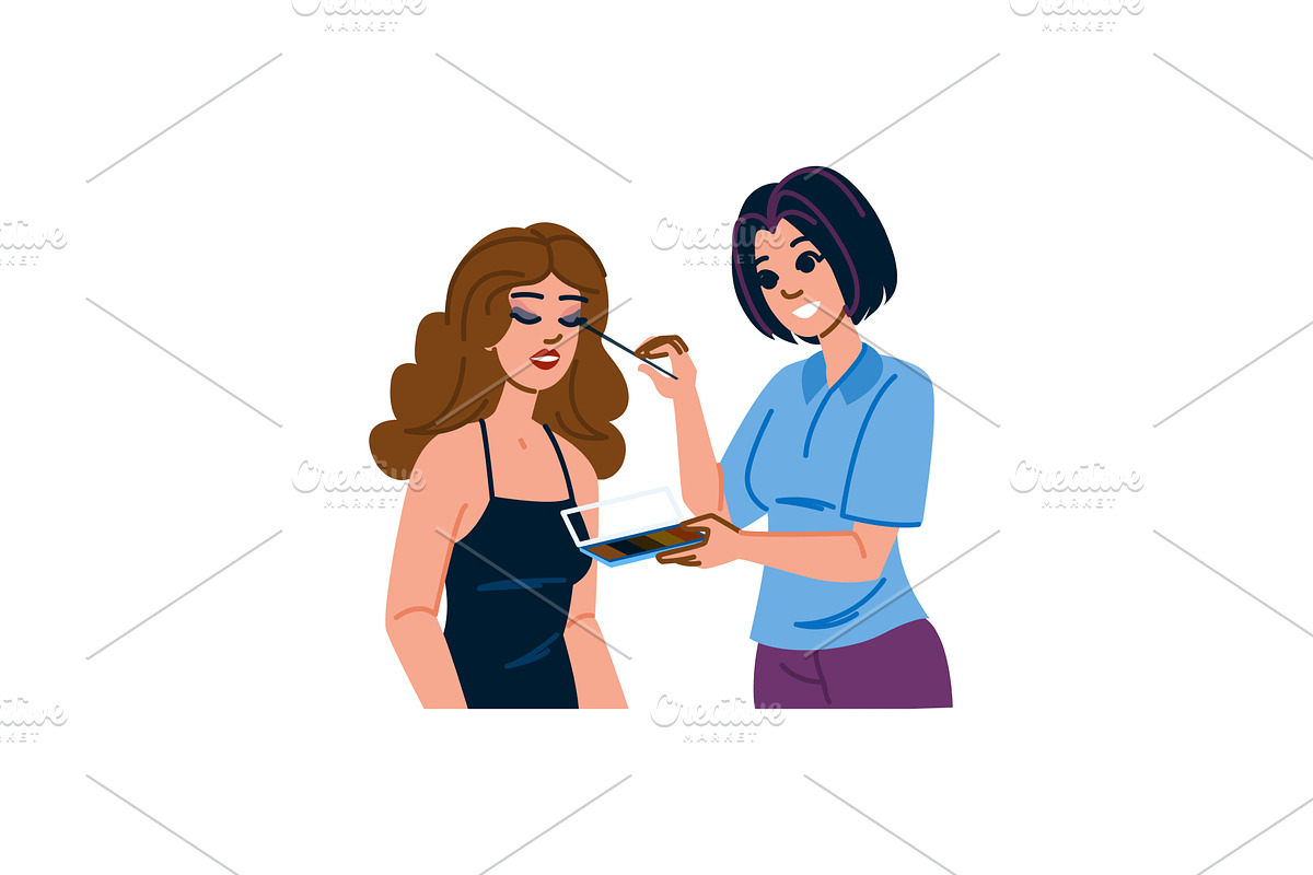 Makeup artist applying eyeshadow to, an Object Illustration by pikepicture