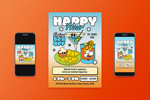 Modern Happy Hour Flyer Set, a Flyer Template by Aiyari Graphic