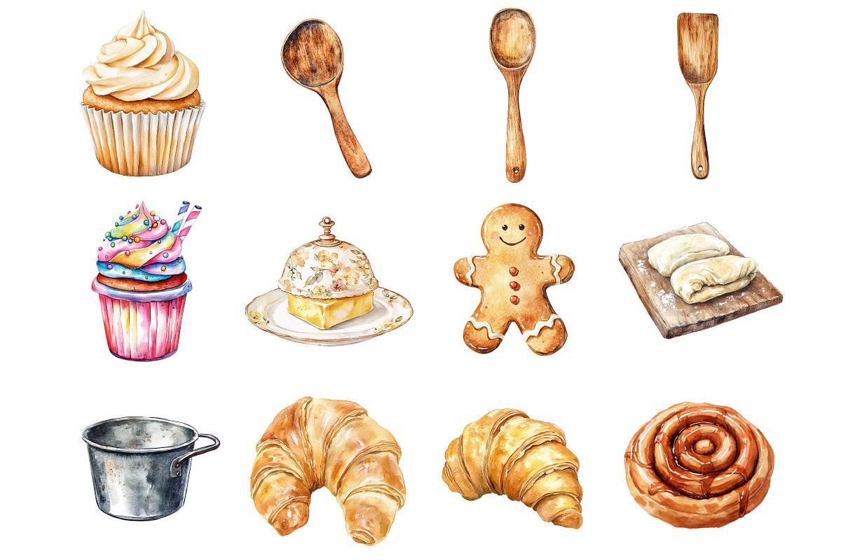 Watercolor Bakery Cooking Clipart, a Seasonal Illustration by CitraGraphics (Photo 3 of 5)