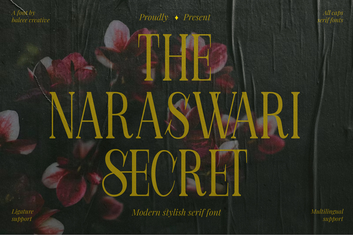 Naraswari - Vintage Serif Font, a Serif Font by Baleee (Photo 1 of 14)
