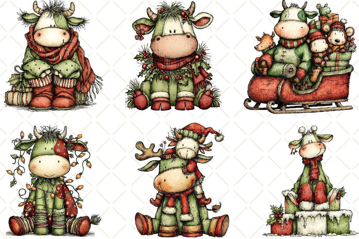 Whimsical Christmas Cow Clipart, an Illustration by Black Bird Studio (Photo 6 of 6)