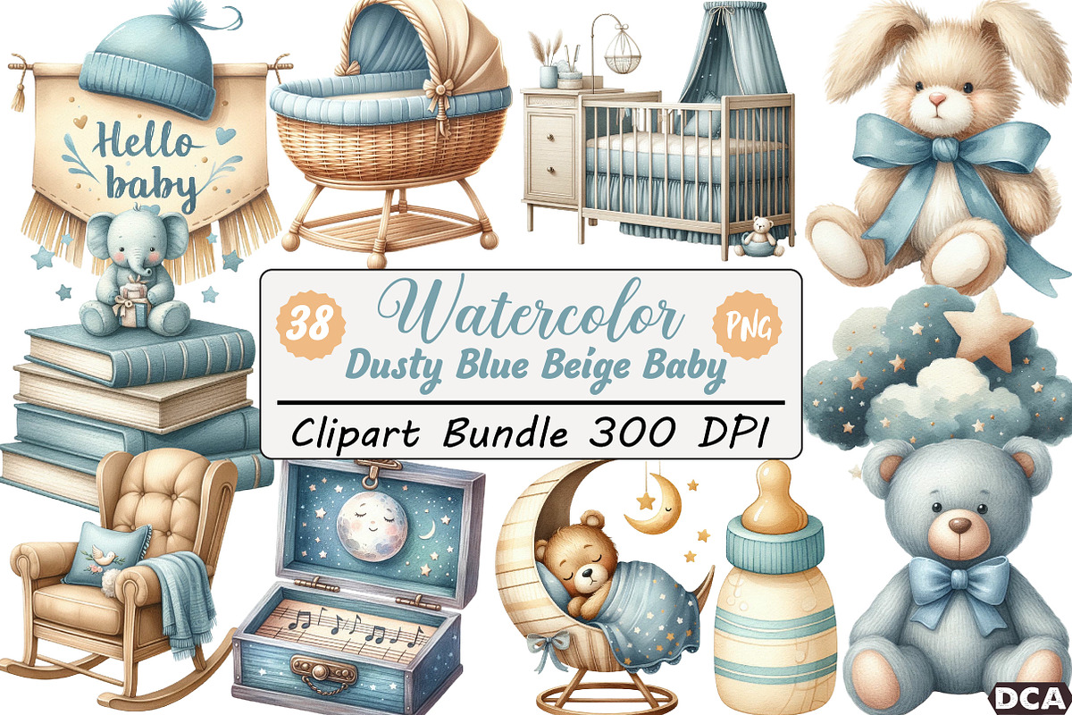 Dusty Blue Beige Baby Nursery Png, an Illustration by DreamCafeArt (Photo 1 of 8)