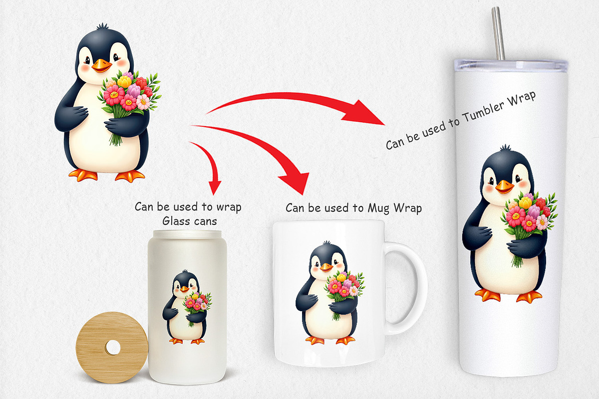 Penguin Spring Bouquet Clipart, a Graphic by Artnoy (Photo 3 of 5)