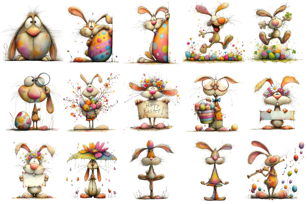 Whimsical Easter Bunny Clipart, an Illustration by OK Design (Photo 3 of 6)