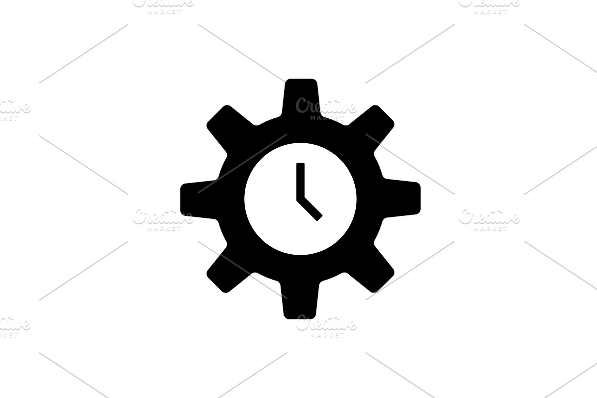 Clock inside cogwheel black icon, a Solid Icon by Saggitarius