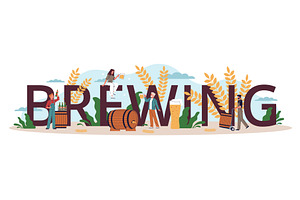 Brewing beer. Large word and tiny, a Food Illustration by YummyBuum