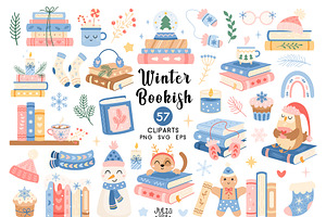 Cozy Winter Bookish Clipart, a Seasonal Illustration by JulzaArt