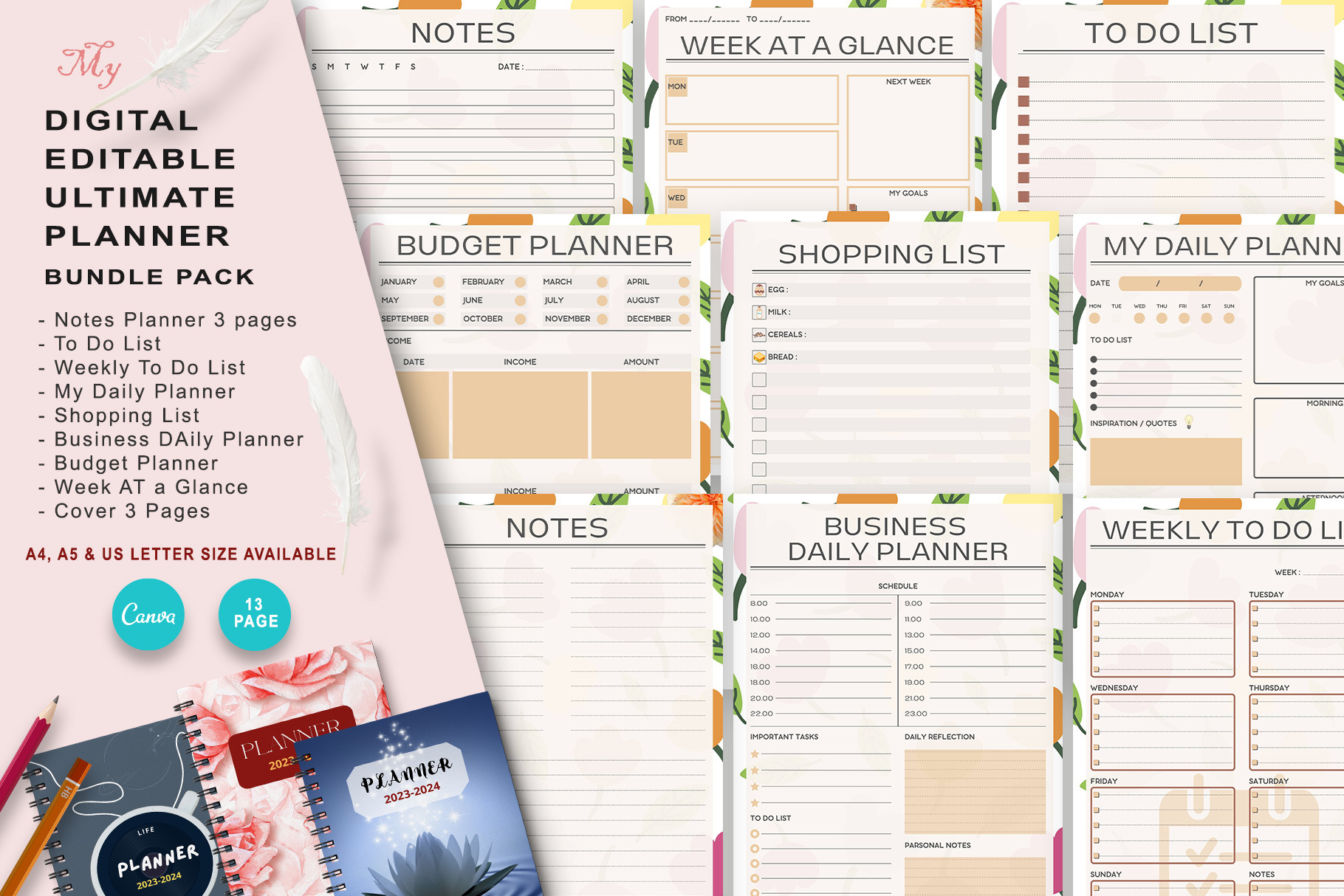 Canva Ultimate Planner Bundle Vol.2, a Stationery Template by ROJI CREATOR
