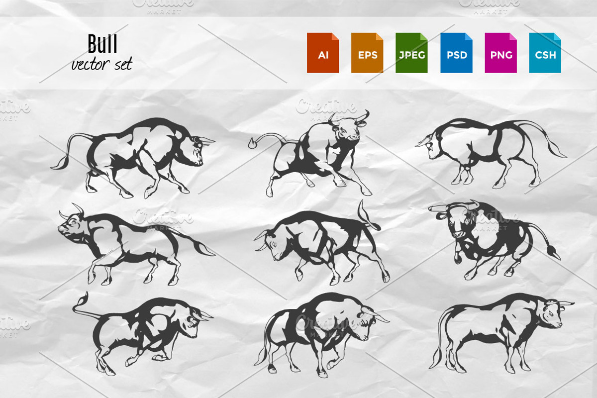 Bull Vector Set, an Animal Illustration by Yulia