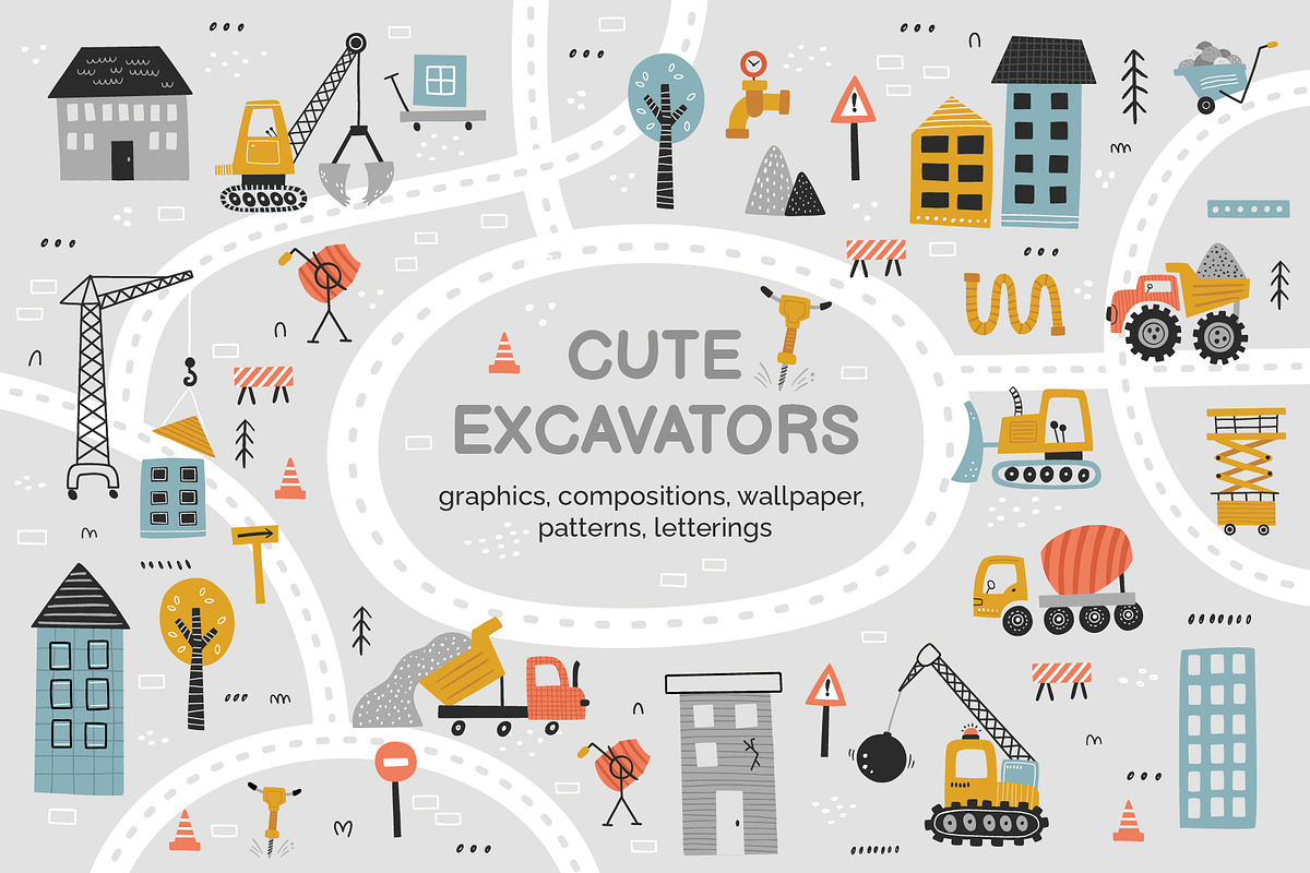 Cute Excavators Clipart Collection, a Transportation Illustration by Leysan Shayak (Photo 1 of 8)