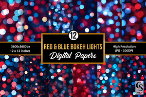 Red and Blue Bokeh Seamless Patterns, a Pattern Graphic by Creative Store