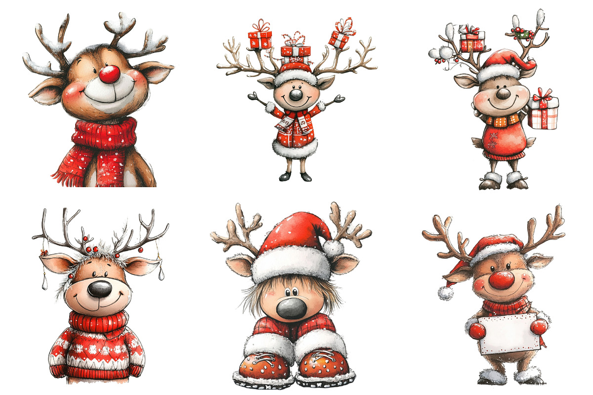 Quirky Funny Christmas Reindeer Clip, an Illustration by Daily.Designs (Photo 2 of 5)