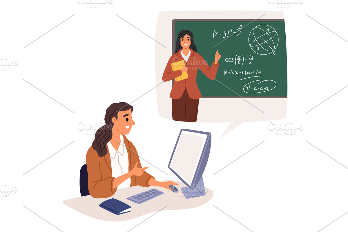 Young woman uses computer to receive, an Education Illustration by Vectorbuum