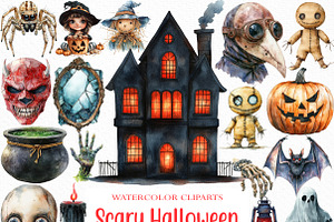 Watercolor Scary Halloween Clipart, an Illustration by Craft Nest