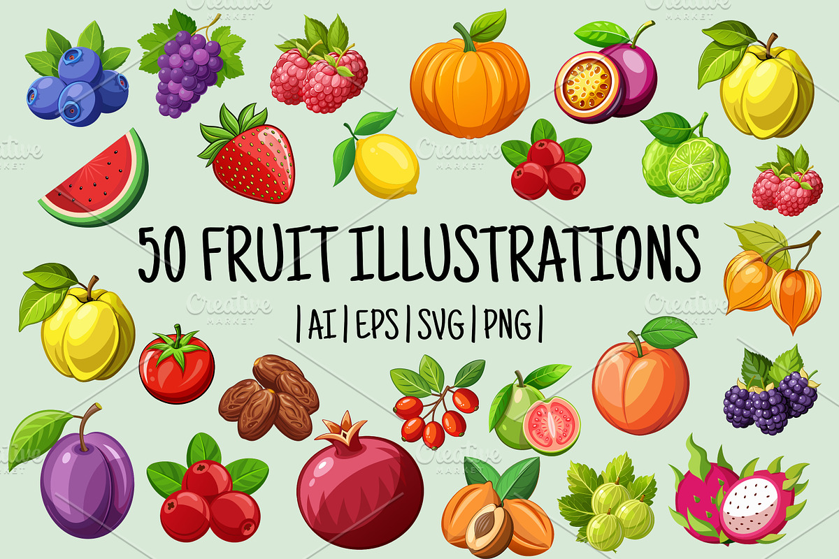50 Fruit Illustration Pack, an Illustration by Riswan Ratta (Photo 1 of 6)