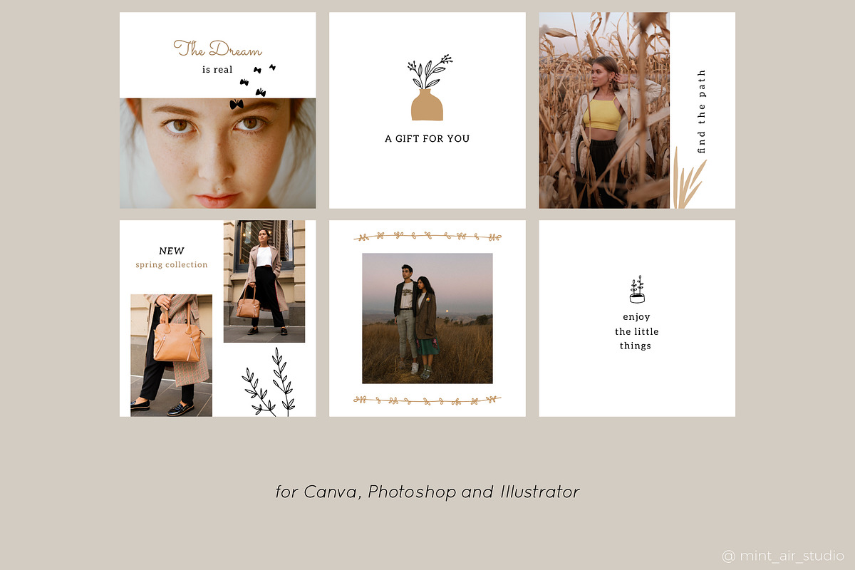 Instagram Post & Stories. Florals, a Social Media Template by Mint Air Studio (Photo 3 of 9)