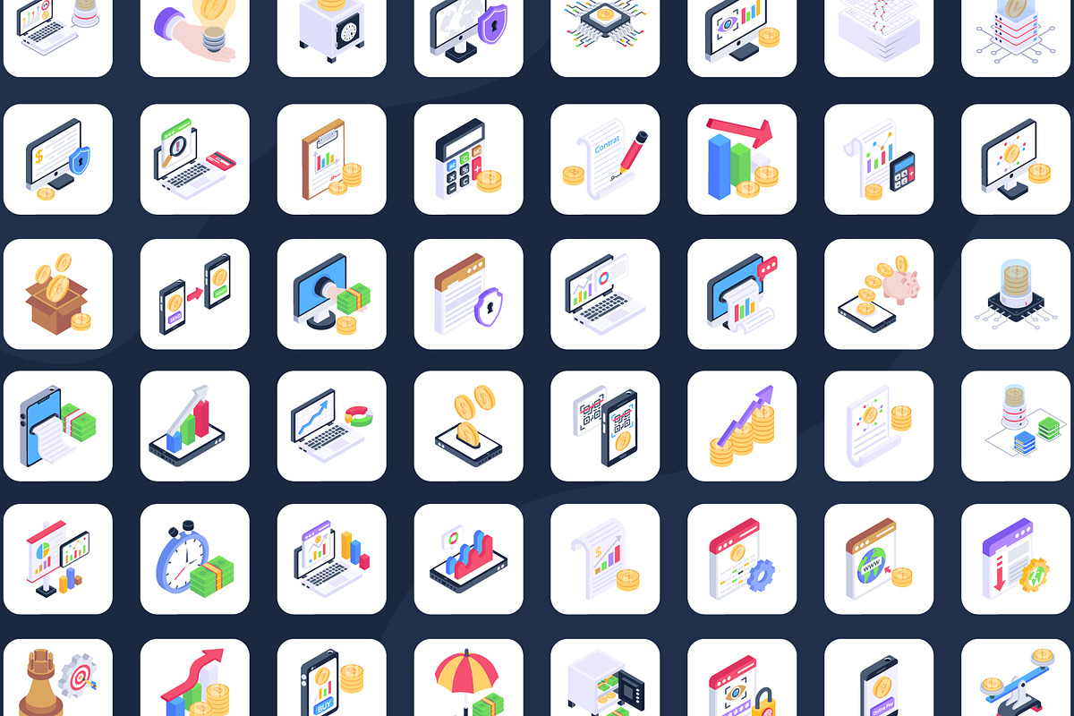 100 Fintech isometric icons, an Outline Icon by Brickclay (Photo 5 of 6)