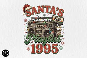 Santa's Playlist 1995 Christmas PNG, a Seasonal Illustration by CraftArtStudio