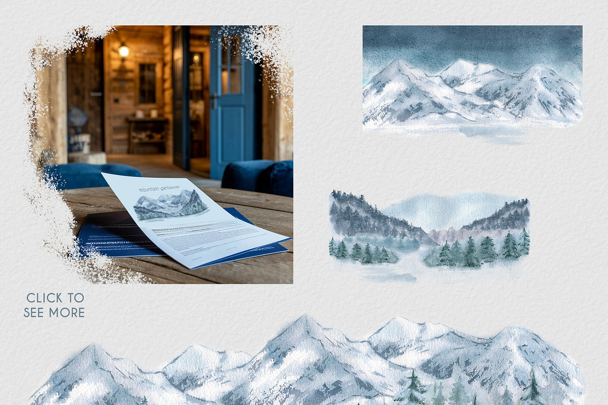 Winter landscape watercolor clipart, an Illustration by Kate Lanbina (Photo 6 of 12)
