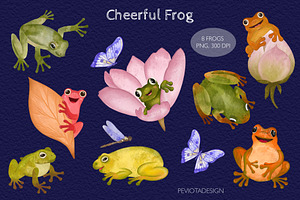 Cheerful Frogs In The Garden.