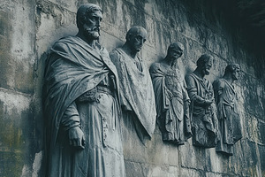 A group of fictional statues arrange, a Photo by Pavel_design
