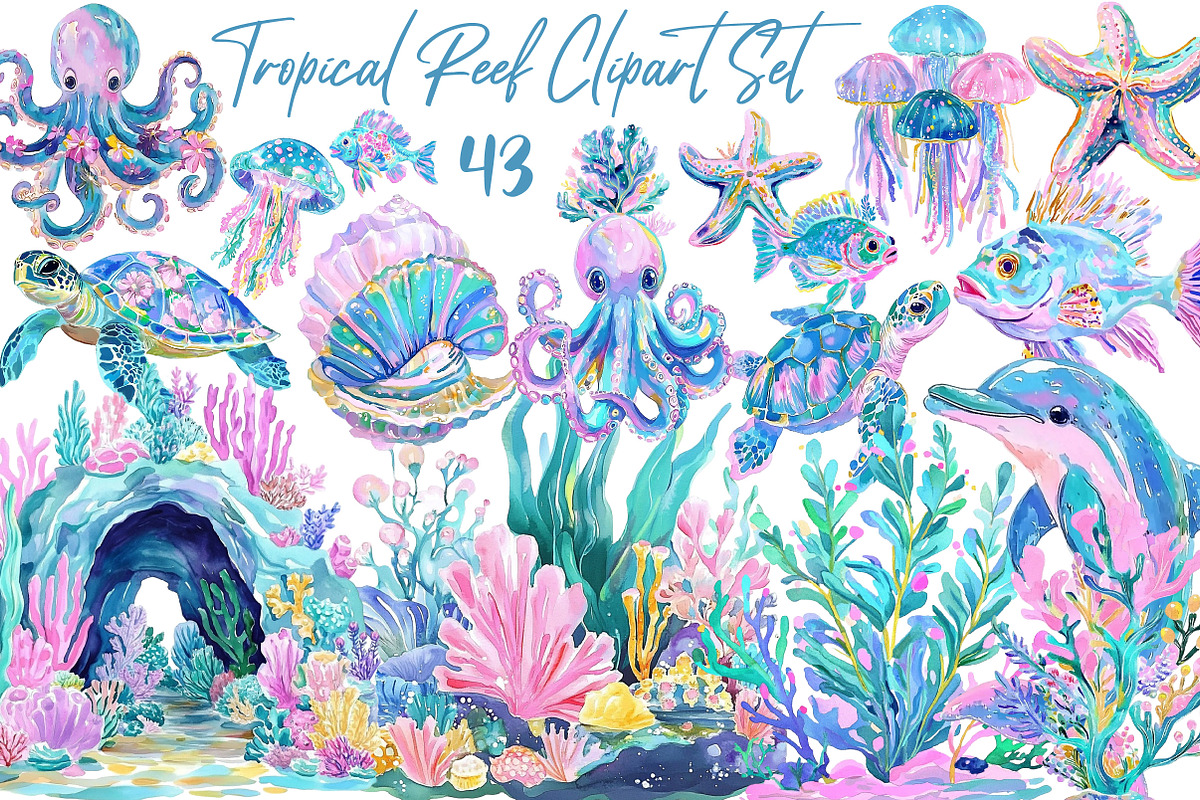 Tropical Reef Clipart Set, an Illustration by Libby Wishes (Photo 1 of 4)