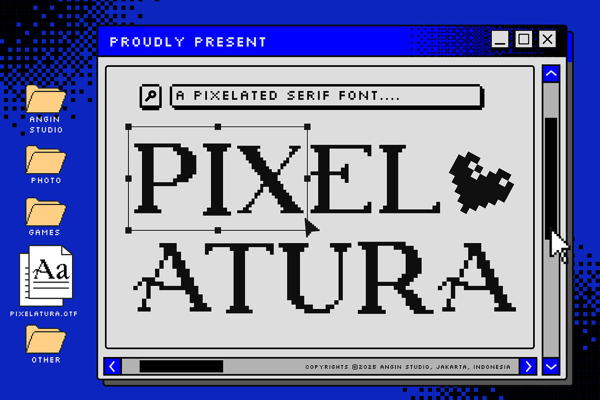 Pixelatura | Pixelated Serif Font, a Serif Font by Angin Studio (Photo 1 of 16)