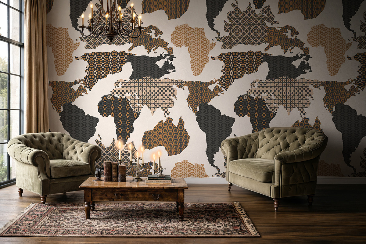 Ethnic Patchwork World Map Pattern, a Pattern Graphic by StudioGlouna