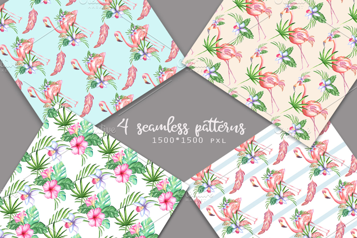Pink flamingo set, an Illustration by artdreamer (Photo 5 of 6)