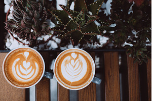 Two cups of cappuccino, a Food & Drink Photo by Anna Efetova