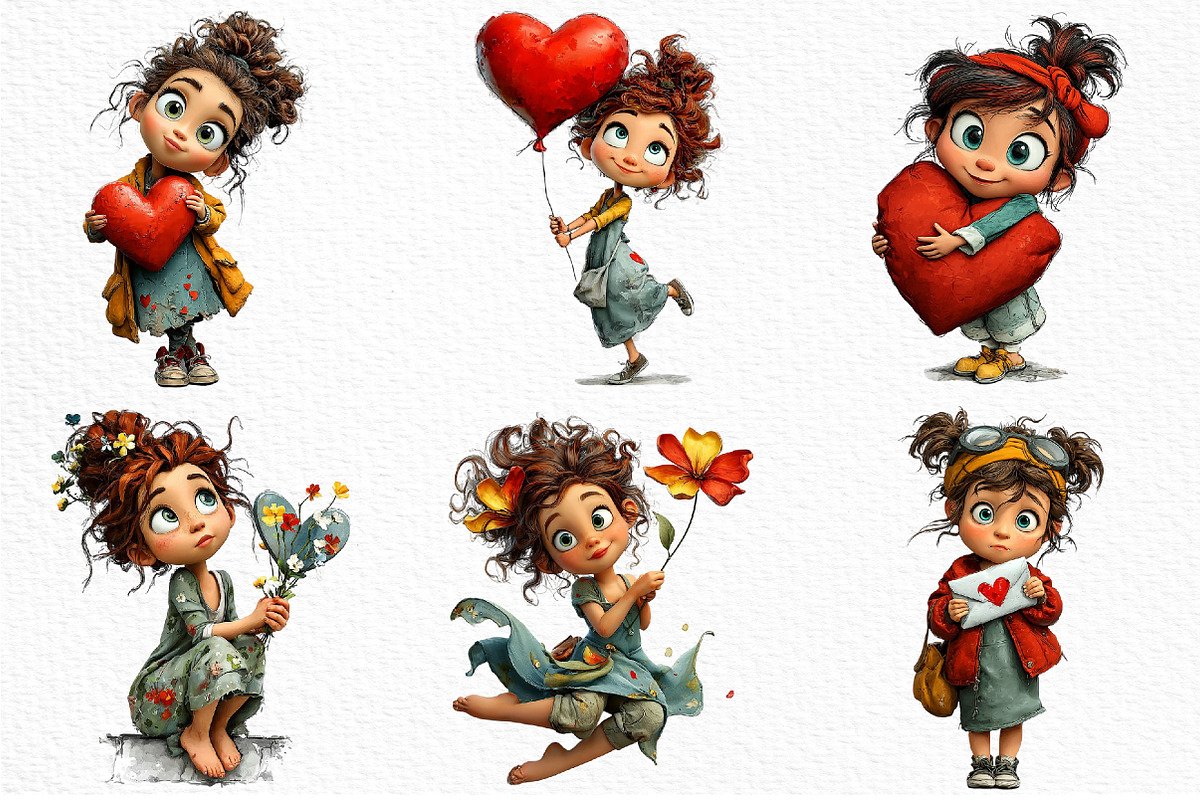 Whimsical Valentine Girl Clipart Png, an Illustration by Craft Nest (Photo 5 of 11)