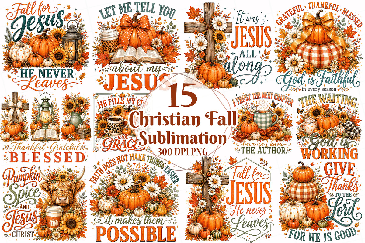Christian Fall Sublimation Bundle, a Seasonal Illustration by OK Design (Photo 1 of 6)