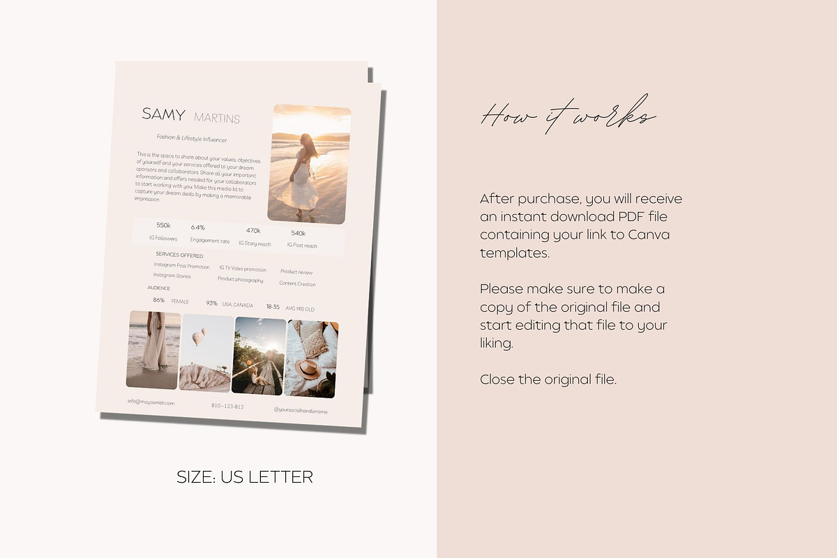 Canva Media Kit Influencer Template, a Presentation Template by Deepa Template Studio (Photo 2 of 4)