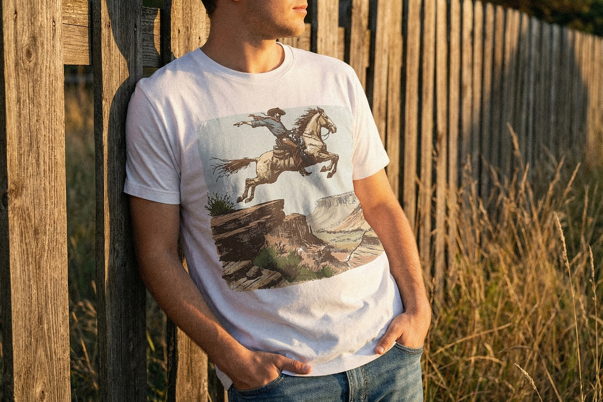 Cowboy Leaping Canyon PNG, Western, an Illustration by SharpMarketplace