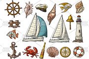 Set sailing ship, yacht. Engraving, an Illustration by MoreVector (Thumbnail 1 of 2)