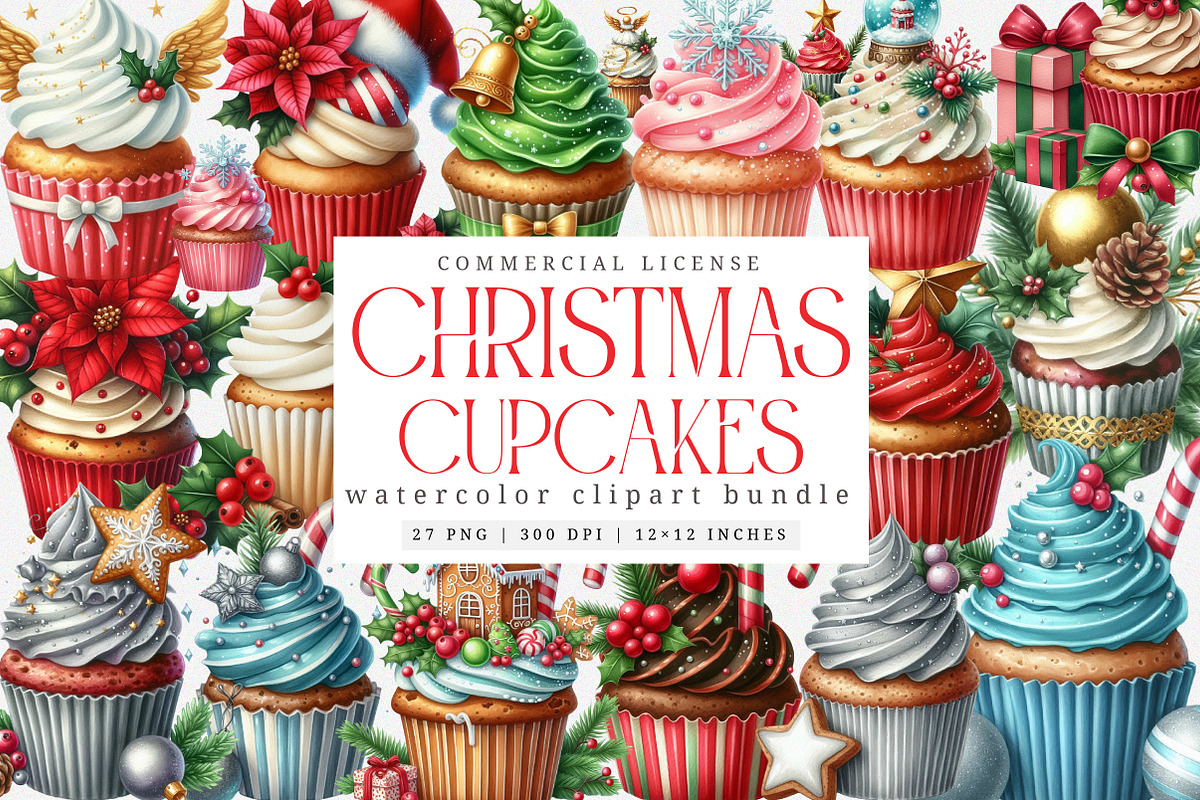 Christmas Cupcakes Clipart Bundle, an Illustration by SinaCreation (Photo 1 of 7)